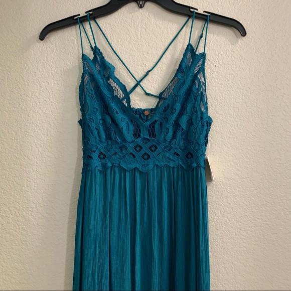 NWT Free People Adella Maxi Slip Dress in Teal Jewel Blue - Picture 7 of 12